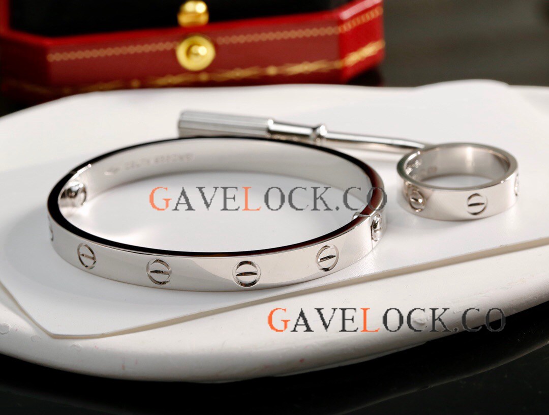 Gift sets -Cartier Love Silver Bangle and Ring Wide For Sale